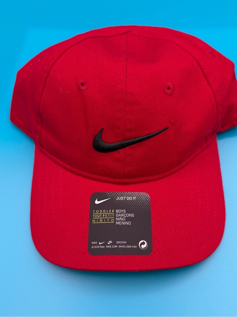 Nike Toddler Bright Red Baseball Cap with Black Swoosh